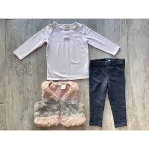 MAX STUDIO Baby Toddler Girl 3 Piece Outfit Set Lot Designer Faux Fur Vest 18M